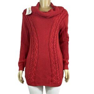 NWT Cotton Country Womens Sweater Large Cowl Neck Cable Knit